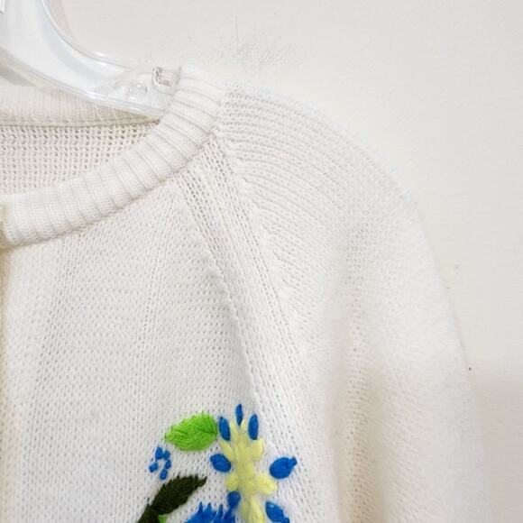Vintage button front neon floral embroidered knit cardigan woman's size large - Picture 5 of 7